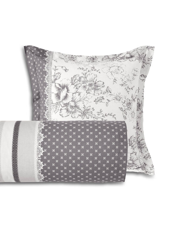 Linge de lit Gabrielle flanelle, imprimé fleurs et dentelle (gris) Linge de lit Gabrielle flanelle, imprimé fleurs et dentelle (gris)